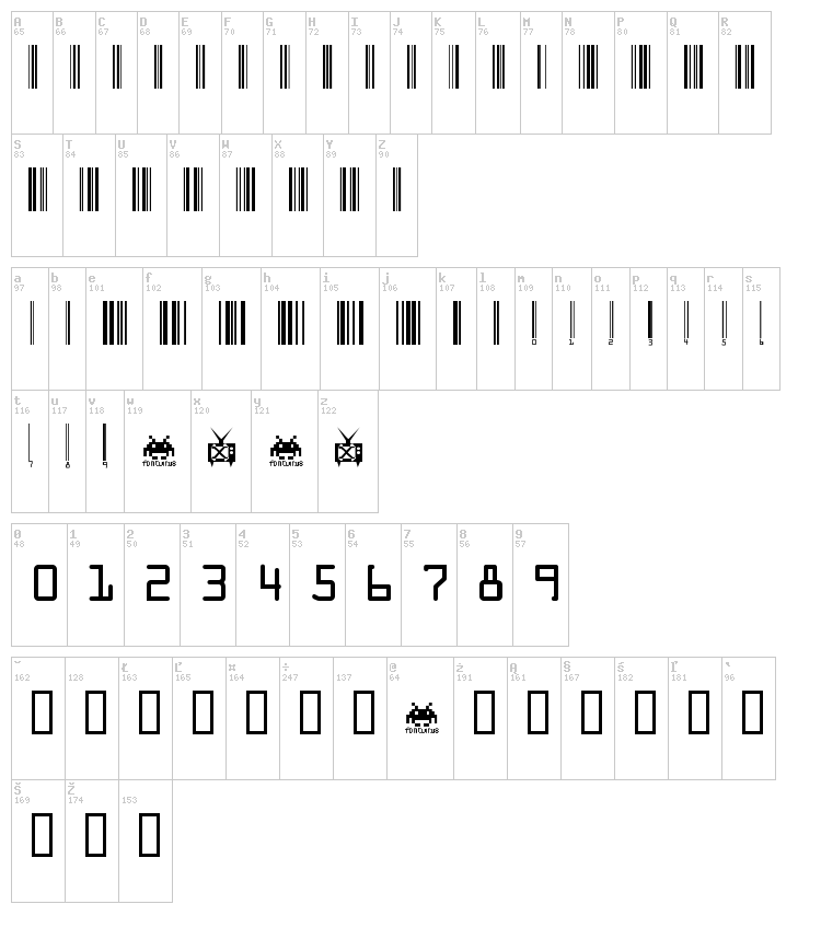 Code Xero font map
